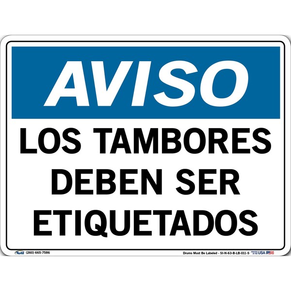 Vinyl Label Sign, 9-1/2" Height, 12-1/2" Width, Vinyl Label, Rectangle, Spanish